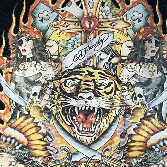 Ed Hardy by Christian Audigier Messenger Laptop Bag Pirate Ladies Tiger Canvas - Picture 14 of 16